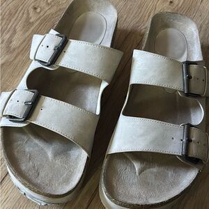 Altar'd State Cream Mules with Buckle Detail